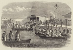 De marineparade, de koningin en de koninklijke familie aan boord in Portsmouth